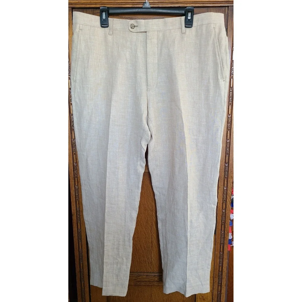 JOE Joseph Abboud Mens Beige 100% Linen Flat Front Trousers Pants 38R SU2SNS-F01